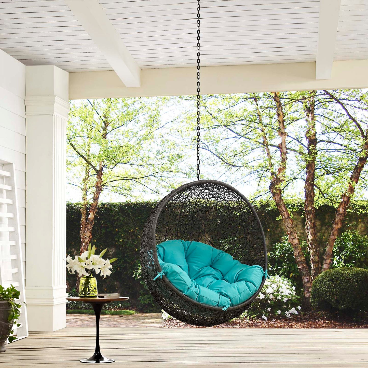 Hide Outdoor Patio Swing Chair Without Stand Gray Turquoise EEI-2654-GRY-TRQ