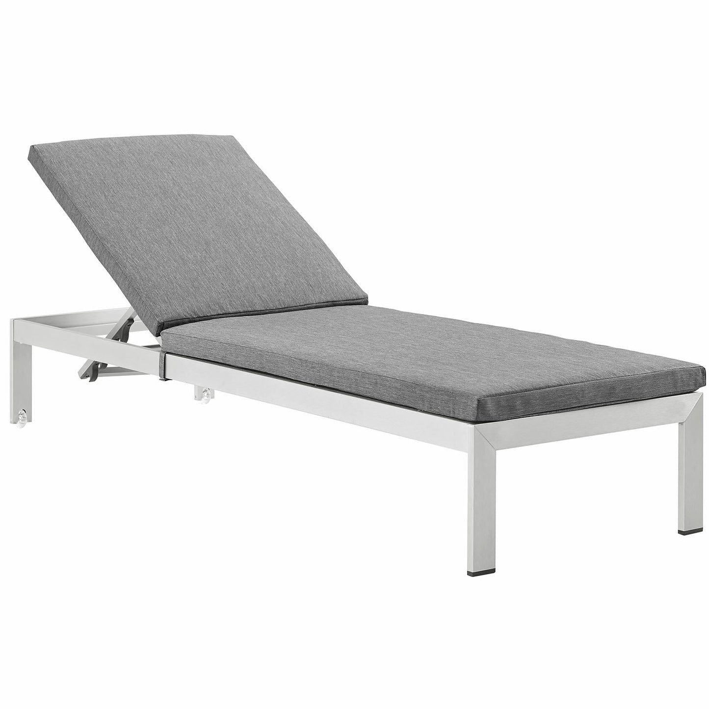 Shore Outdoor Patio Aluminum Chaise with Cushions Silver Gray EEI-2660-SLV-GRY