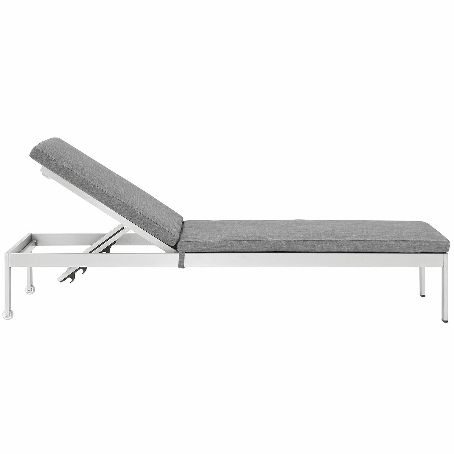 Shore Outdoor Patio Aluminum Chaise with Cushions Silver Gray EEI-2660-SLV-GRY