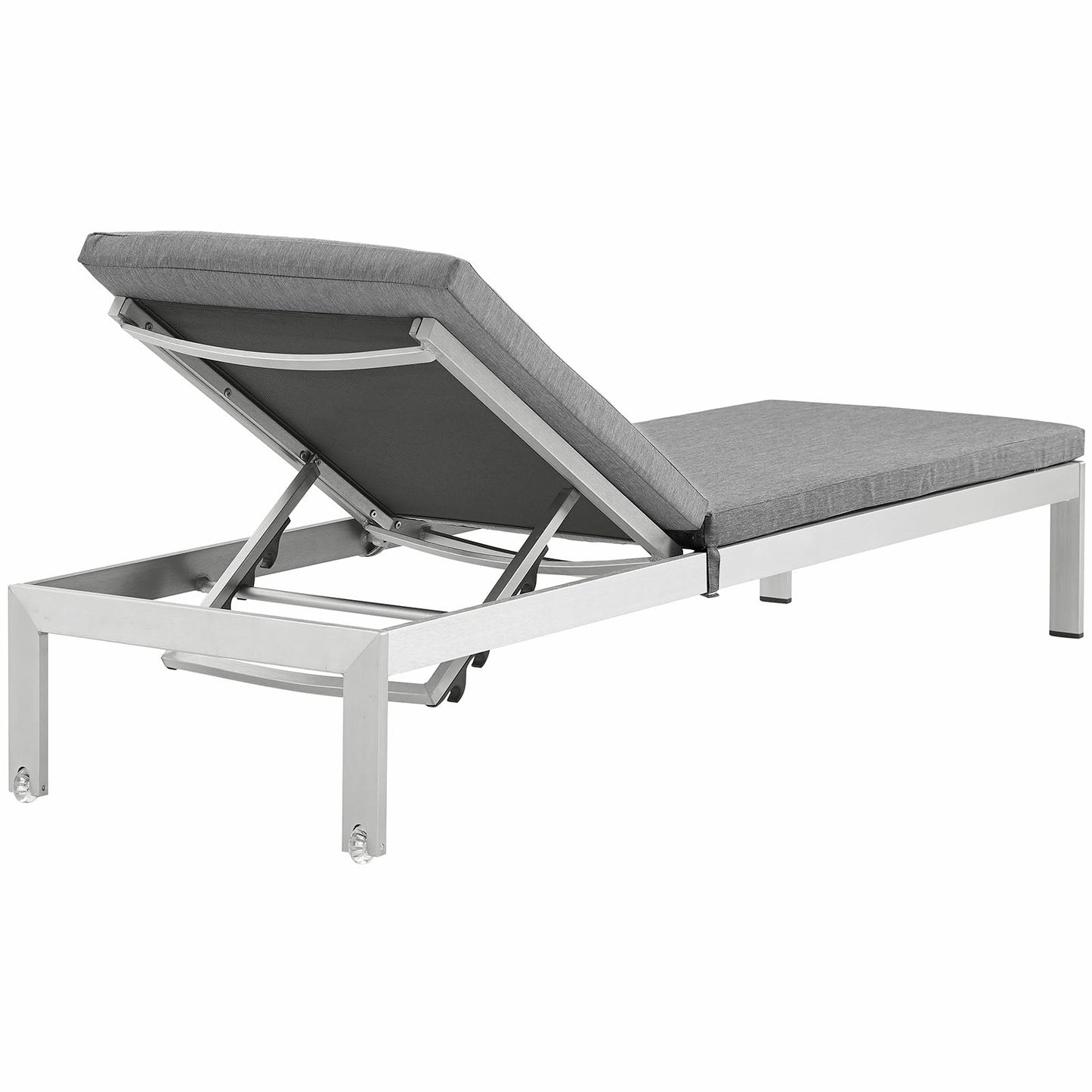 Shore Outdoor Patio Aluminum Chaise with Cushions Silver Gray EEI-2660-SLV-GRY