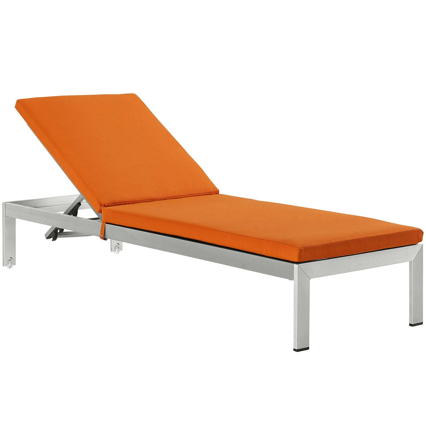 Shore Outdoor Patio Aluminum Chaise with Cushions Silver Orange EEI-2660-SLV-ORA