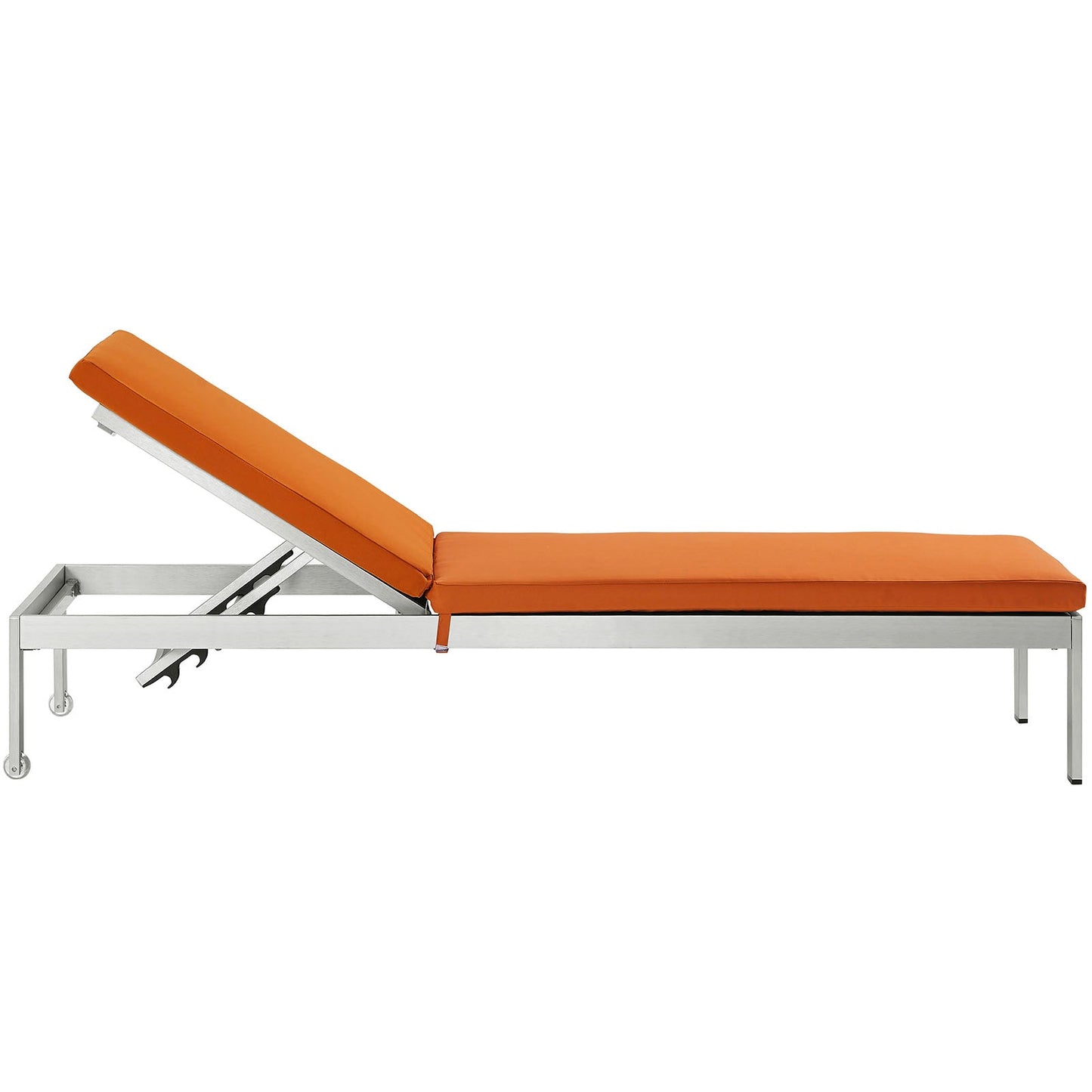 Shore Outdoor Patio Aluminum Chaise with Cushions Silver Orange EEI-2660-SLV-ORA