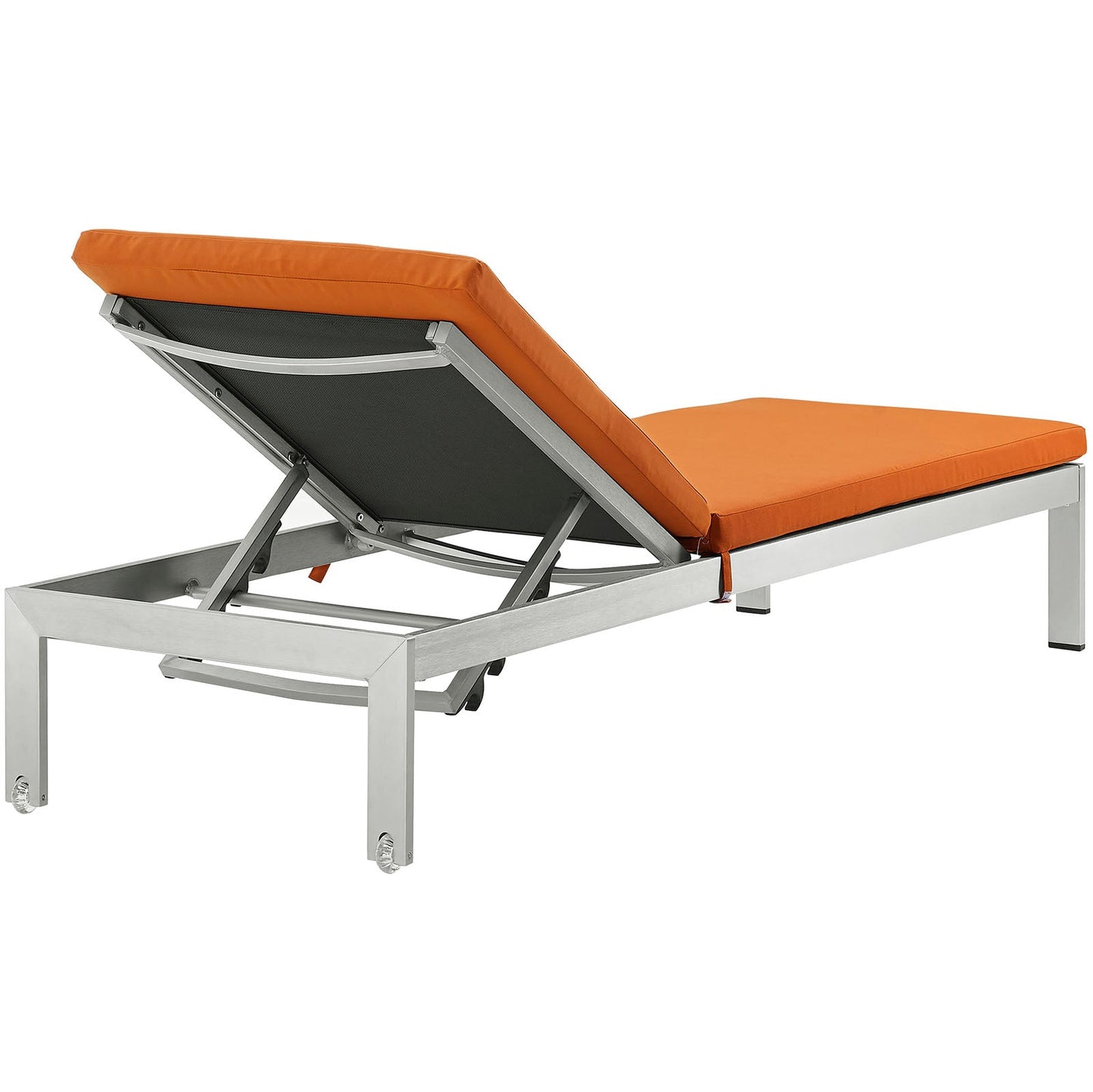 Shore Outdoor Patio Aluminum Chaise with Cushions Silver Orange EEI-2660-SLV-ORA