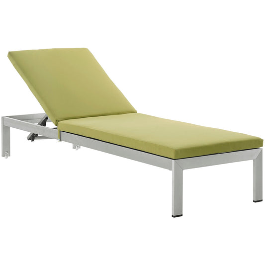 Shore Outdoor Patio Aluminum Chaise with Cushions Silver Peridot EEI-2660-SLV-PER