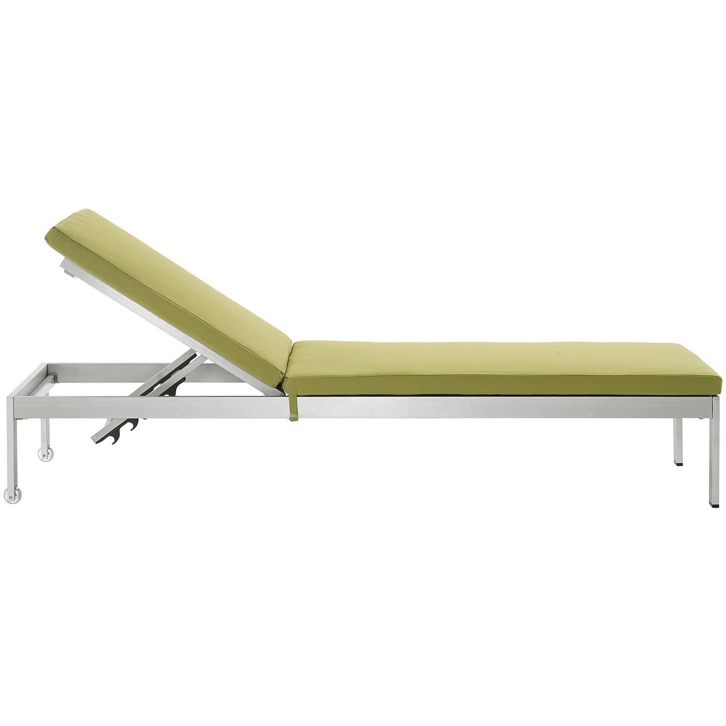 Shore Outdoor Patio Aluminum Chaise with Cushions Silver Peridot EEI-2660-SLV-PER