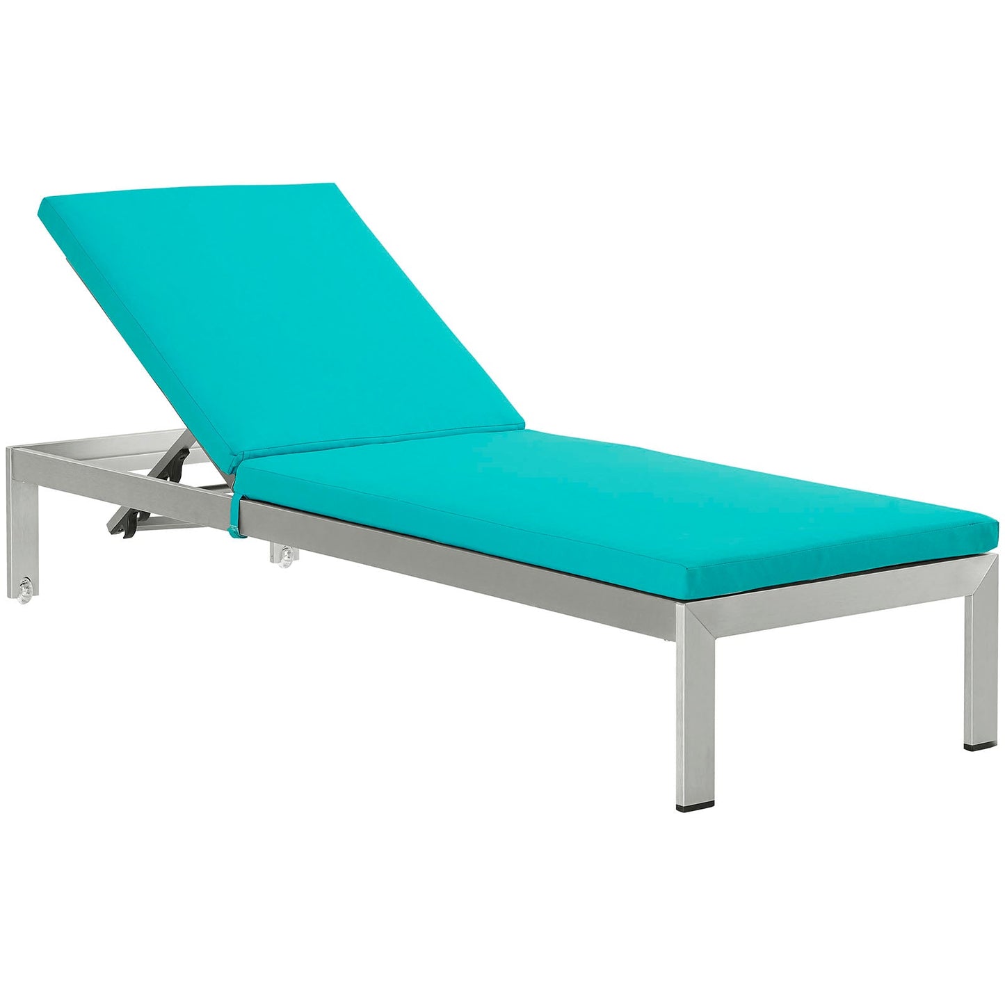 Shore Outdoor Patio Aluminum Chaise with Cushions Silver Turquoise EEI-2660-SLV-TRQ