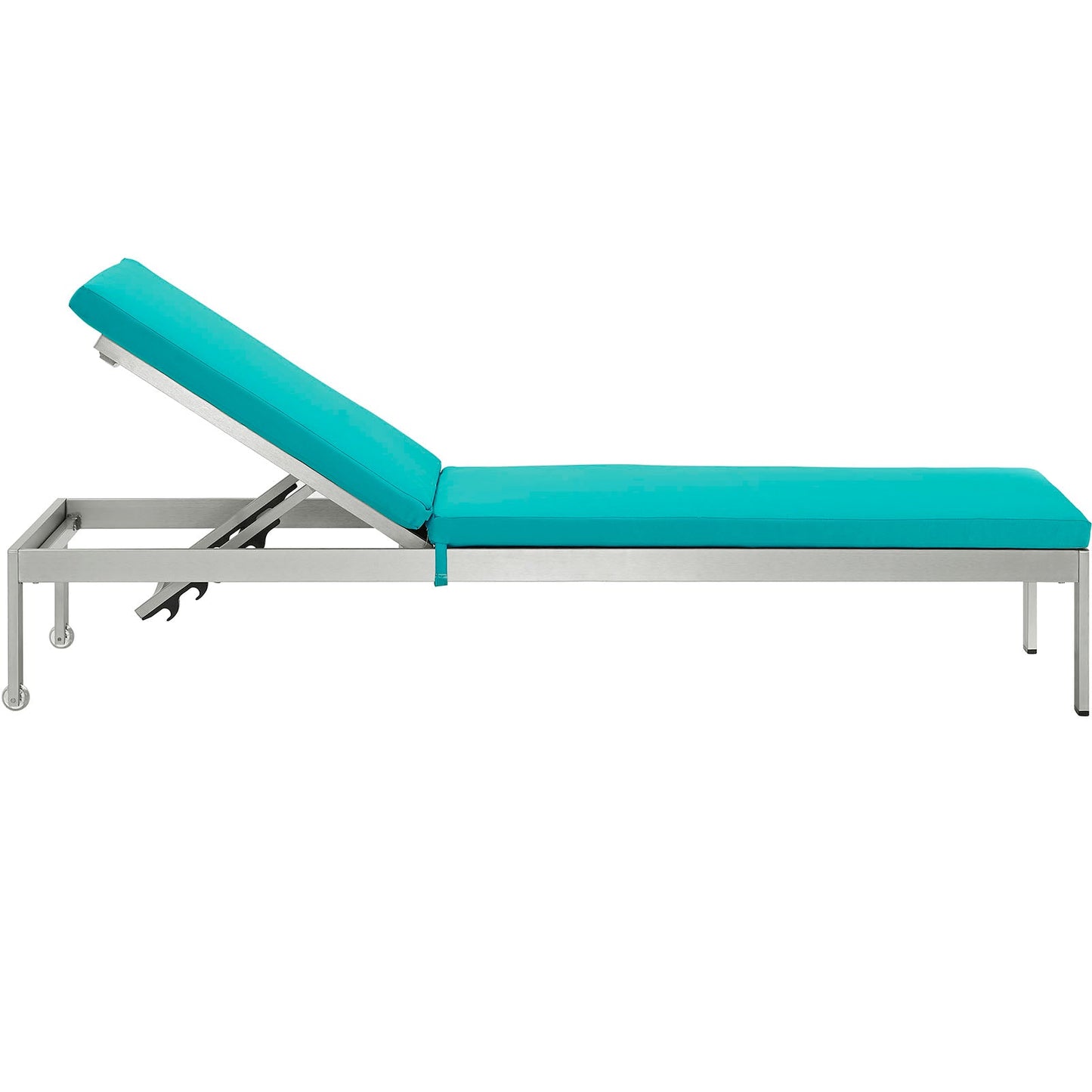 Shore Outdoor Patio Aluminum Chaise with Cushions Silver Turquoise EEI-2660-SLV-TRQ