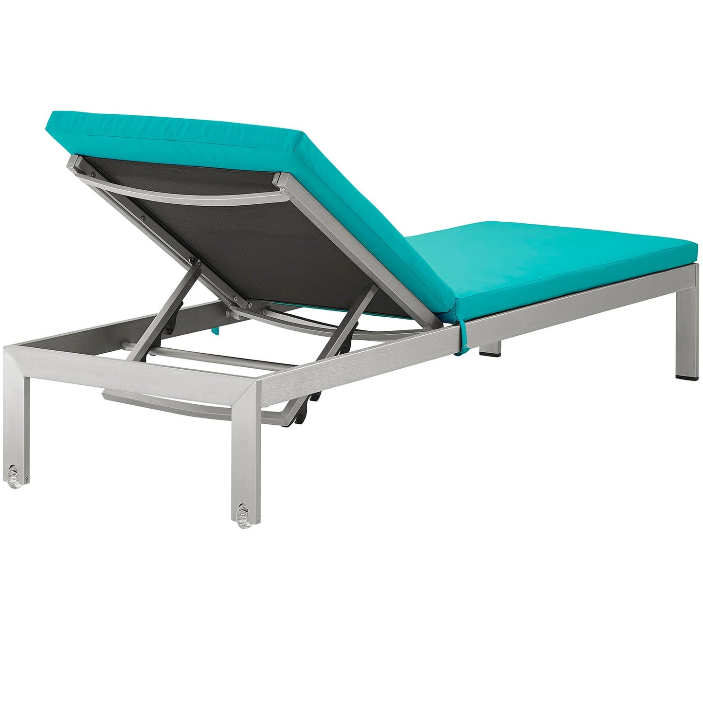 Shore Outdoor Patio Aluminum Chaise with Cushions Silver Turquoise EEI-2660-SLV-TRQ