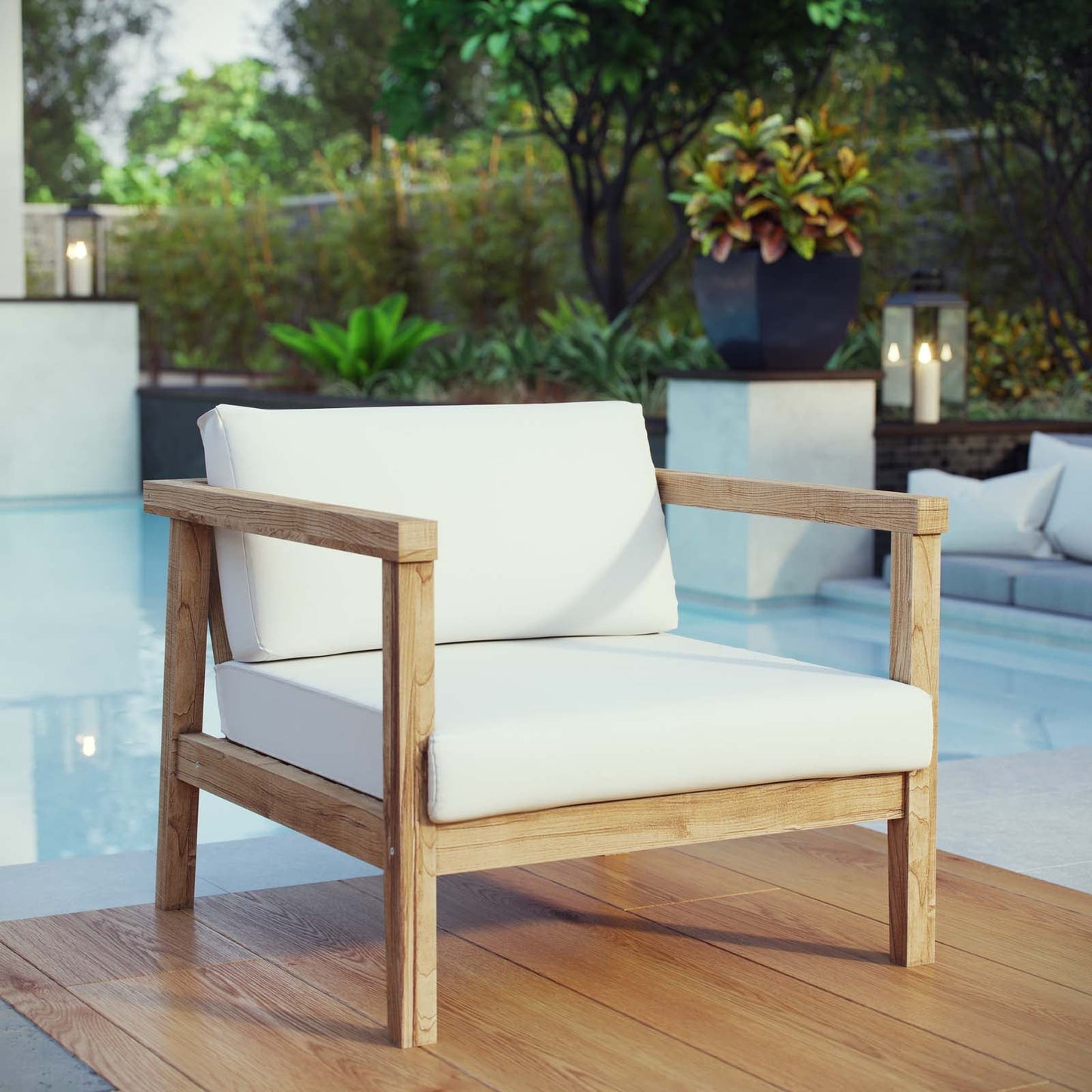 Bayport Outdoor Patio Teak Armchair Natural White EEI-2695-NAT-WHI