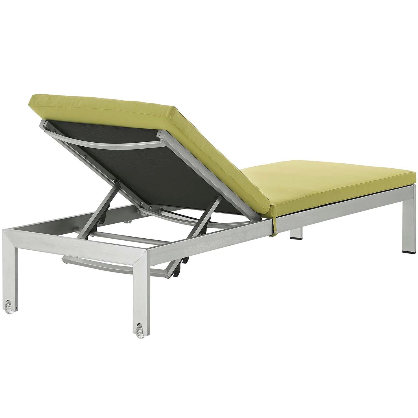 Shore 3 Piece Outdoor Patio Aluminum Chaise with Cushions Silver Peridot EEI-2736-SLV-PER-SET