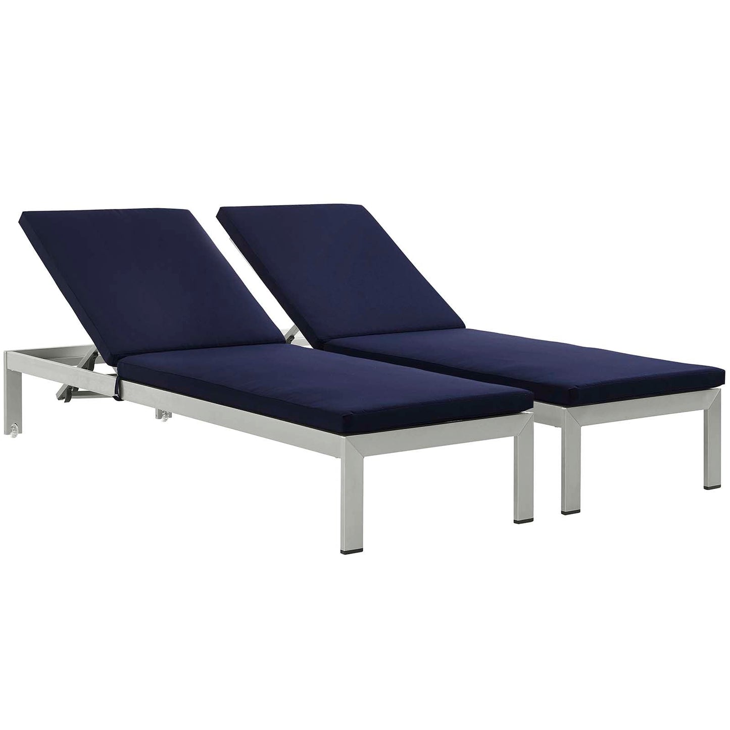 Shore Chaise with Cushions Outdoor Patio Aluminum Set of 2 Silver Navy EEI-2737-SLV-NAV-SET