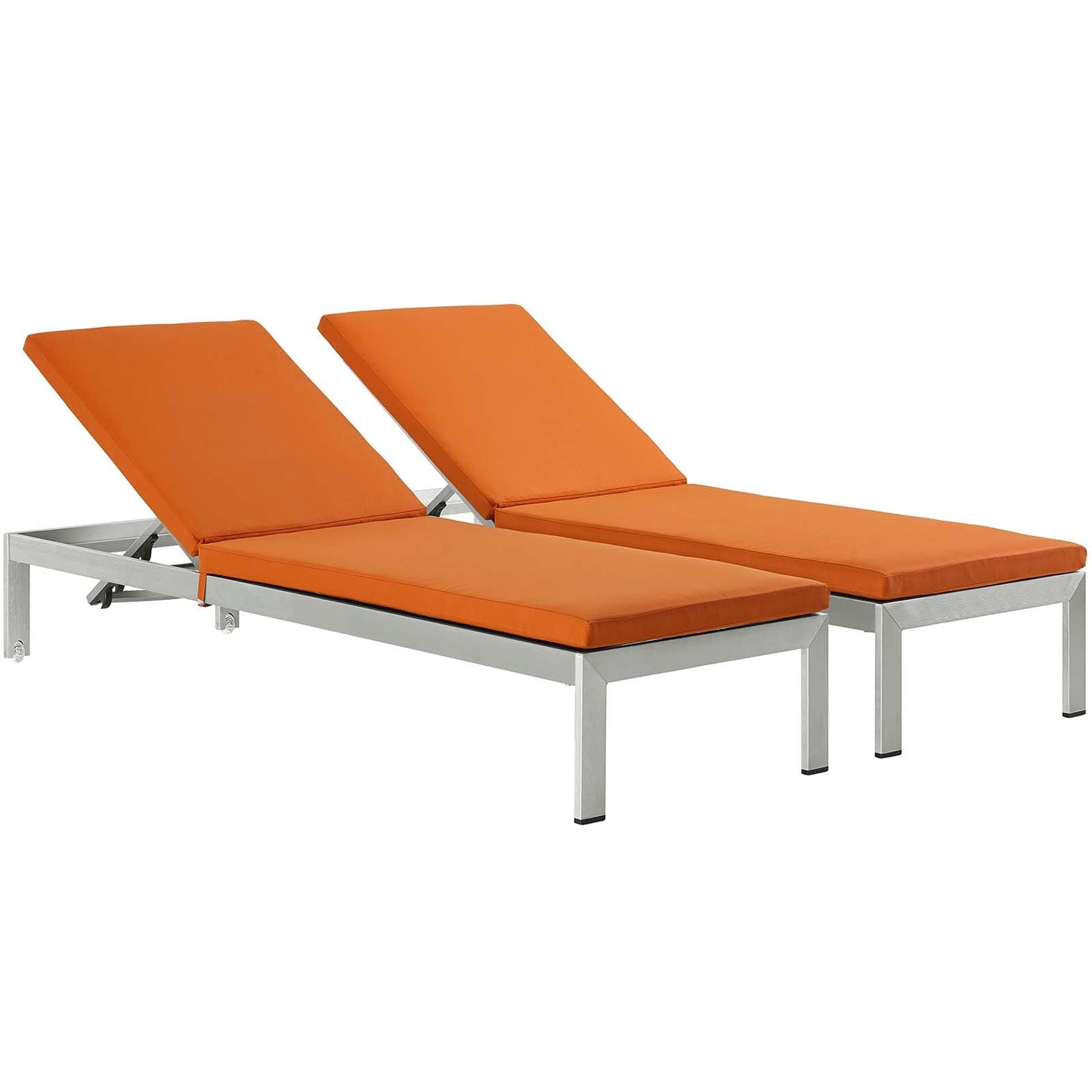 Shore Chaise with Cushions Outdoor Patio Aluminum Set of 2 Silver Orange EEI-2737-SLV-ORA-SET