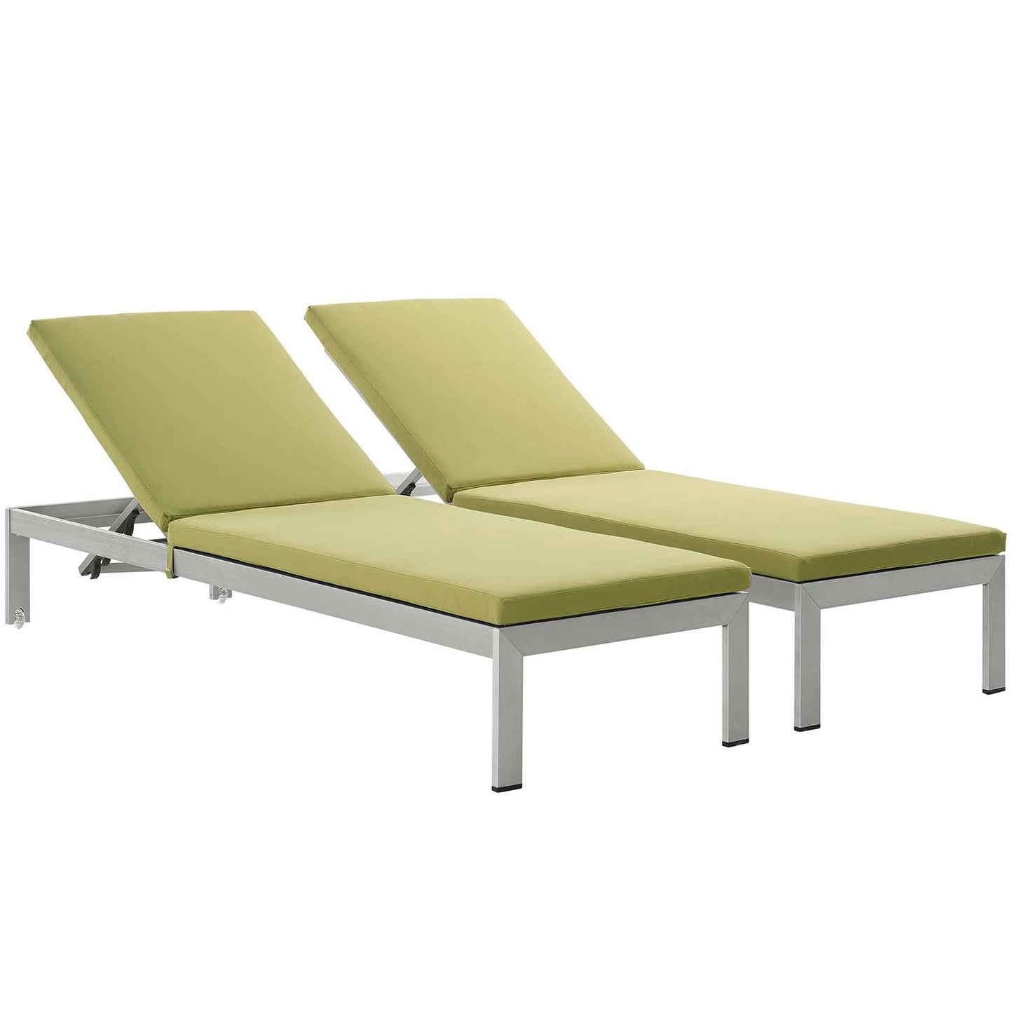 Shore Chaise with Cushions Outdoor Patio Aluminum Set of 2 Silver Peridot EEI-2737-SLV-PER-SET