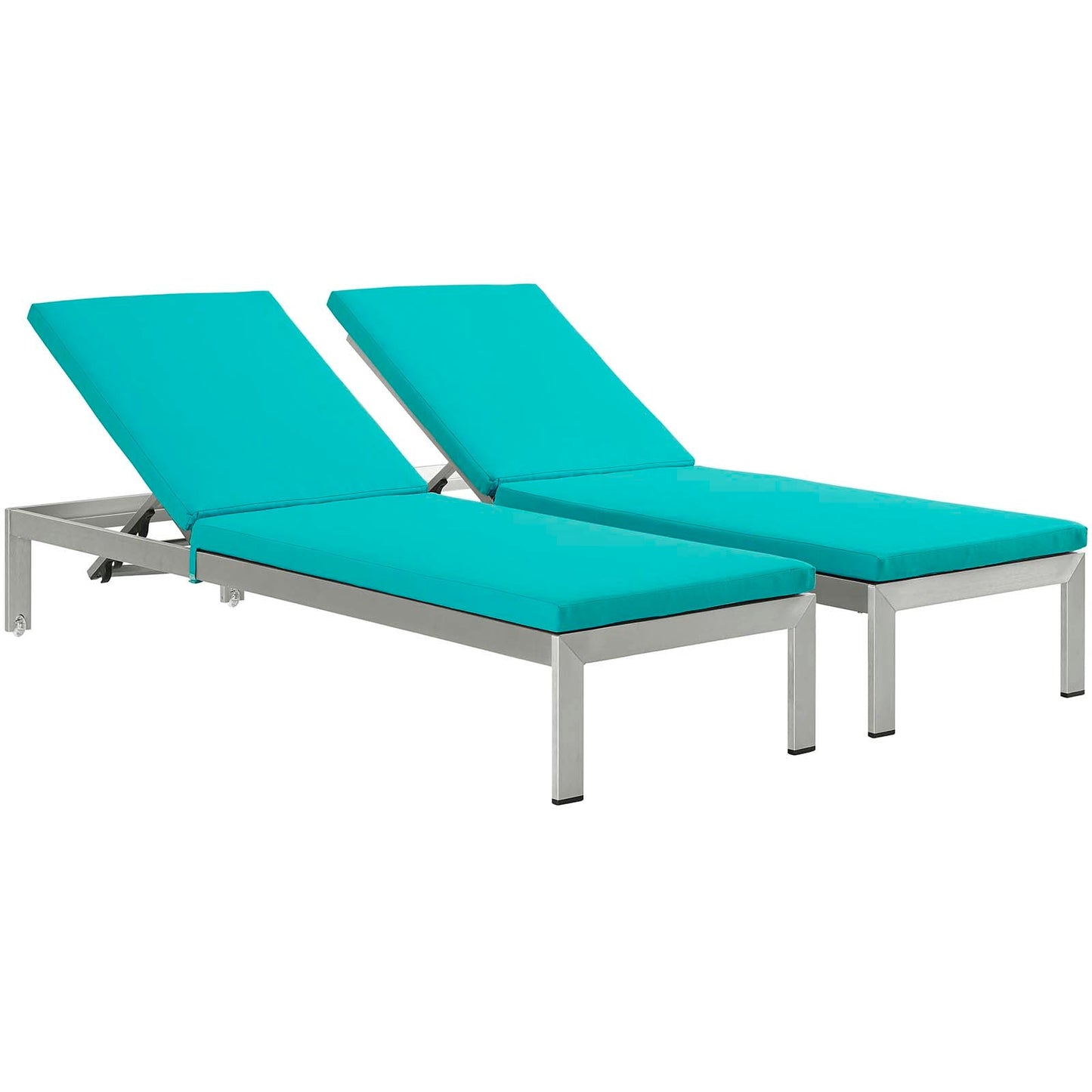 Shore Chaise with Cushions Outdoor Patio Aluminum Set of 2 Silver Turquoise EEI-2737-SLV-TRQ-SET