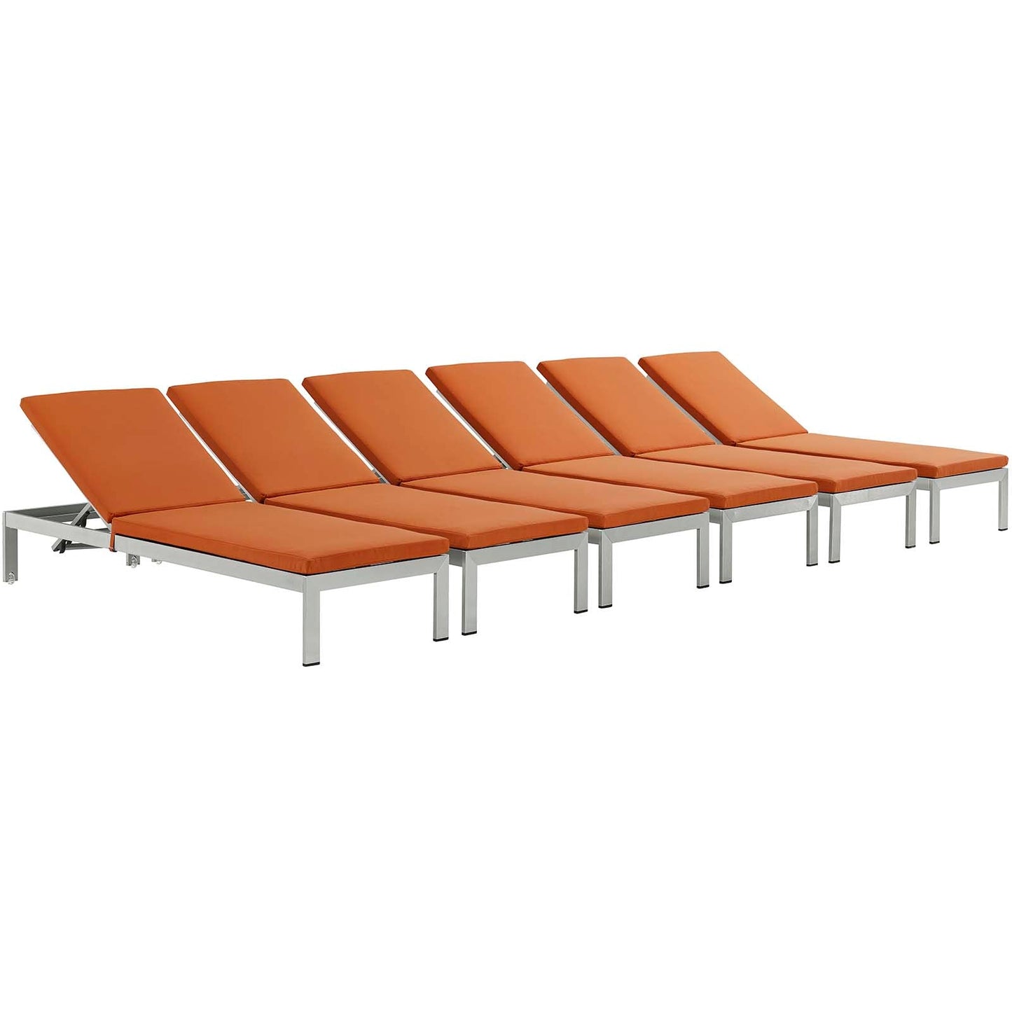 Shore Chaise with Cushions Outdoor Patio Aluminum Set of 6 Silver Orange EEI-2739-SLV-ORA-SET