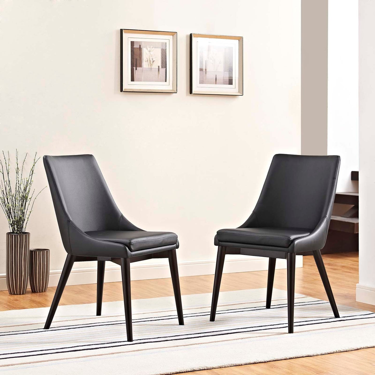 Viscount Dining Side Chair Vinyl Set of 2 Black EEI-2744-BLK-SET