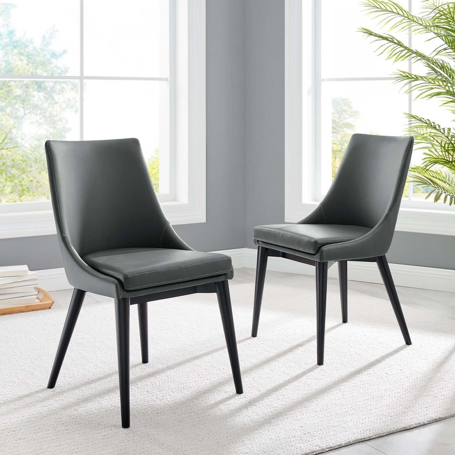 Viscount Dining Side Chair Vinyl Set of 2 Gray EEI-2744-GRY-SET