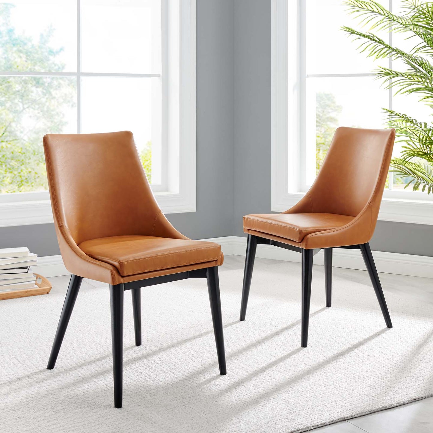 Viscount Dining Side Chair Vinyl Set of 2 Tan EEI-2744-TAN-SET