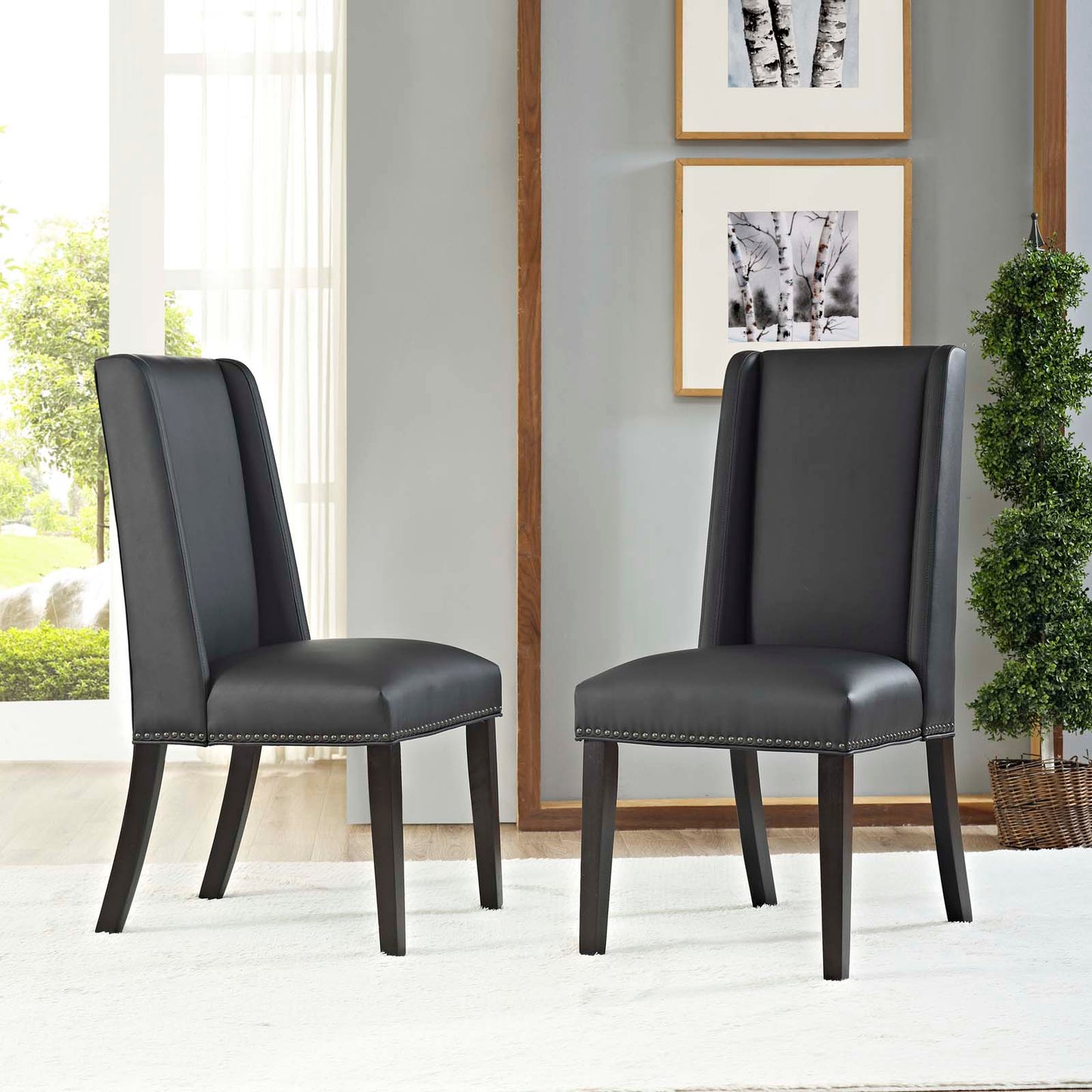 Baron Dining Chair Vinyl Set of 2 Black EEI-2747-BLK-SET