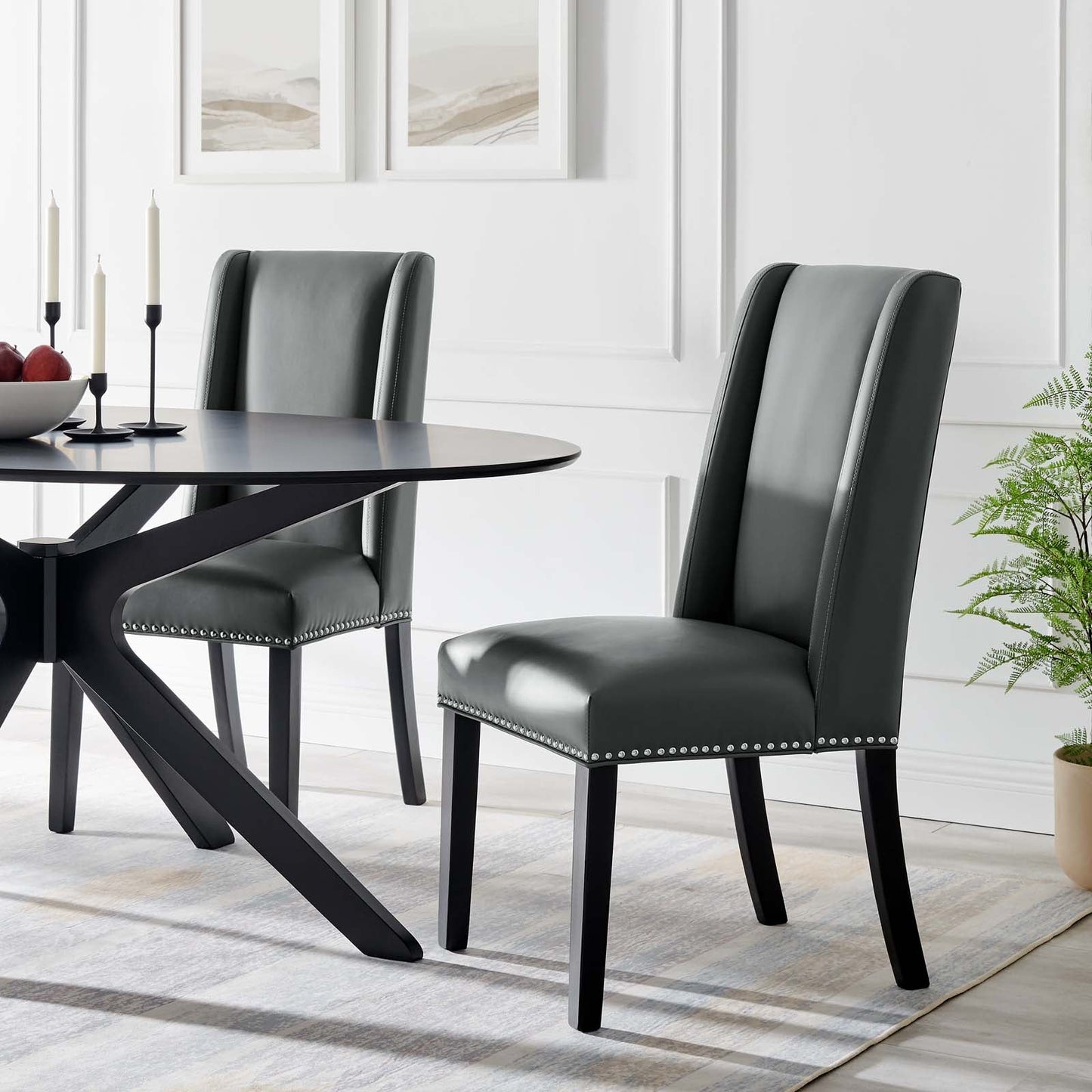 Baron Dining Chair Vinyl Set of 2 Gray EEI-2747-GRY-SET