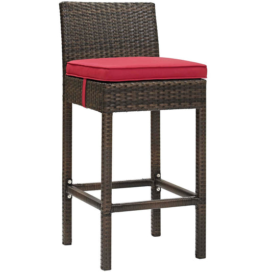 Conduit Outdoor Patio Wicker Rattan Bar Stool Brown Red EEI-2799-BRN-RED