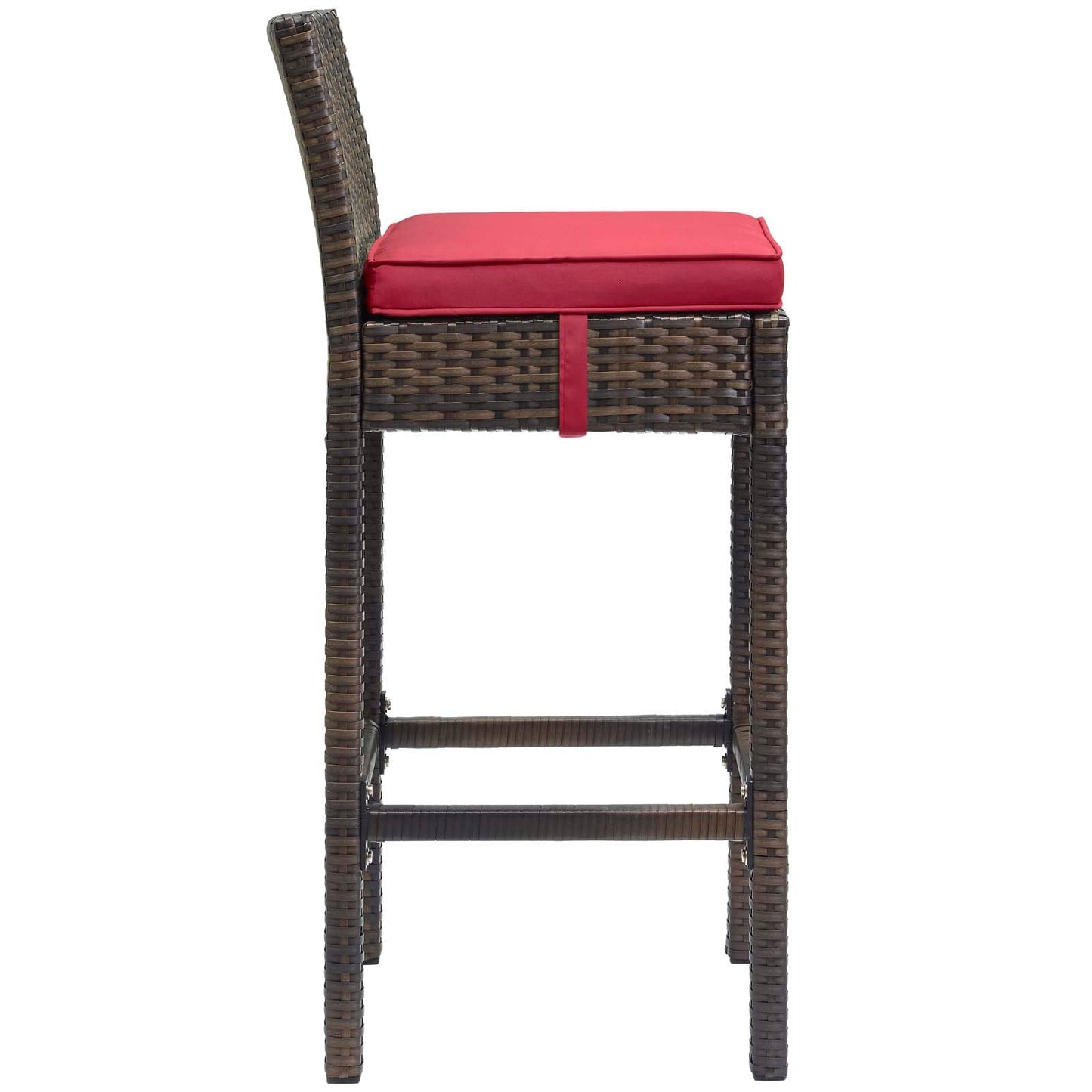 Conduit Outdoor Patio Wicker Rattan Bar Stool Brown Red EEI-2799-BRN-RED