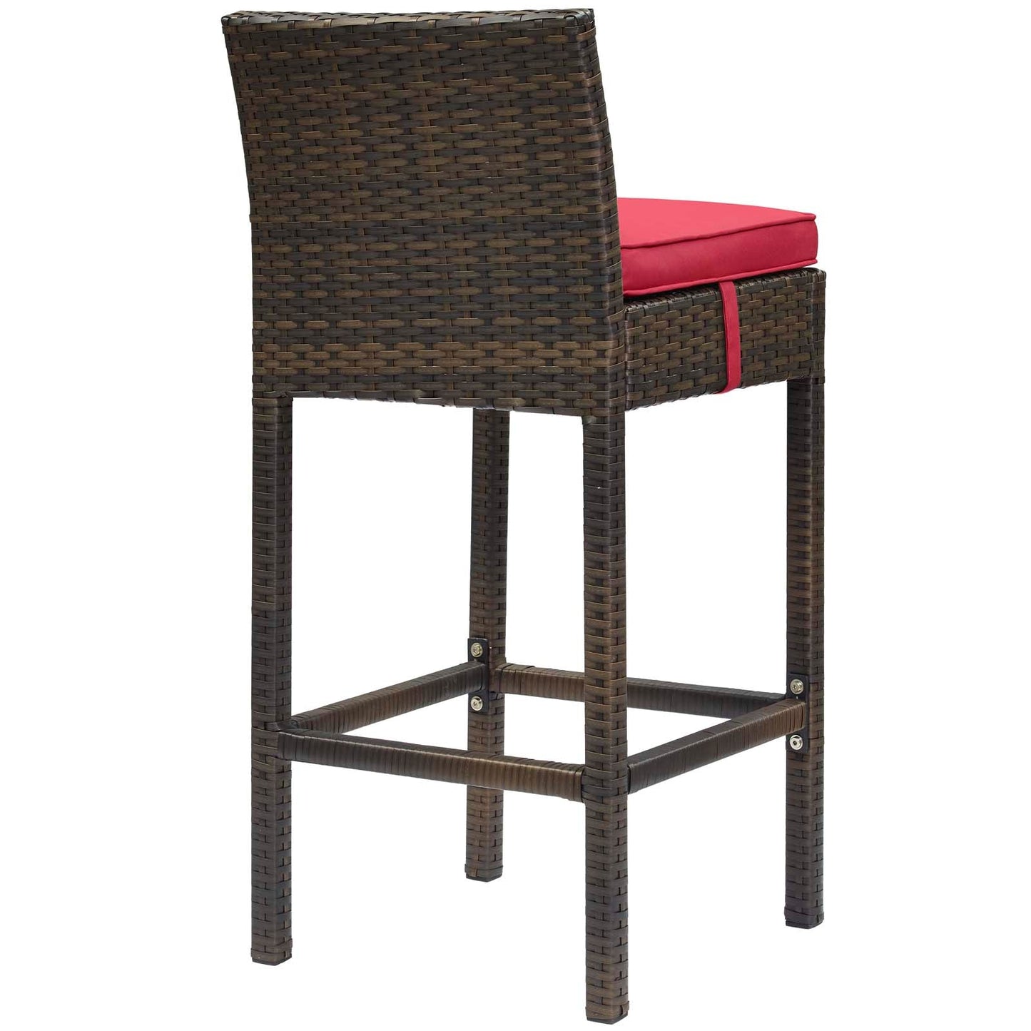 Conduit Outdoor Patio Wicker Rattan Bar Stool Brown Red EEI-2799-BRN-RED