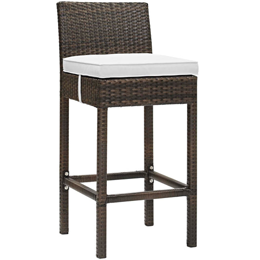 Conduit Outdoor Patio Wicker Rattan Bar Stool Brown White EEI-2799-BRN-WHI