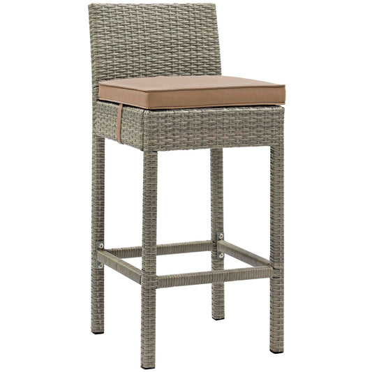 Conduit Outdoor Patio Wicker Rattan Bar Stool Light Gray Mocha EEI-2800-LGR-MOC