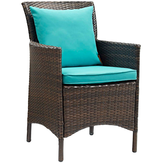 Conduit Outdoor Patio Wicker Rattan Dining Armchair Brown Turquoise EEI-2801-BRN-TRQ