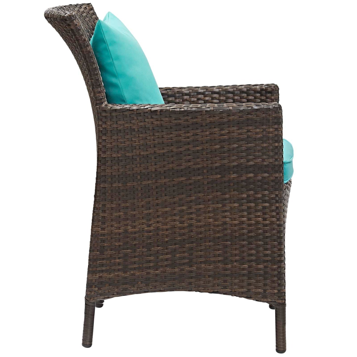 Conduit Outdoor Patio Wicker Rattan Dining Armchair Brown Turquoise EEI-2801-BRN-TRQ