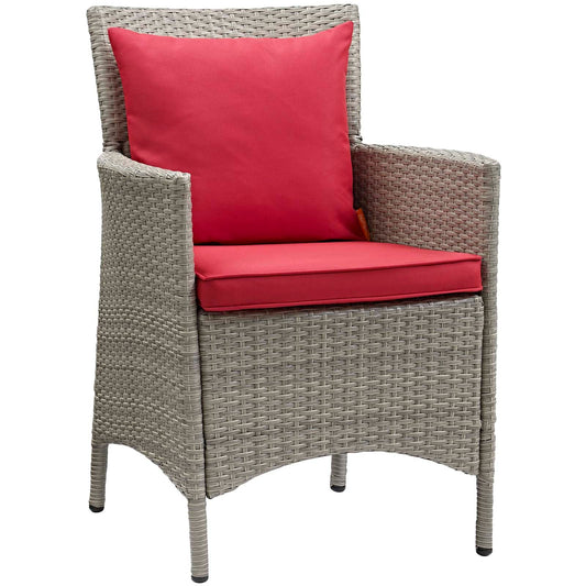 Conduit Outdoor Patio Wicker Rattan Dining Armchair Light Gray Red EEI-2802-LGR-RED