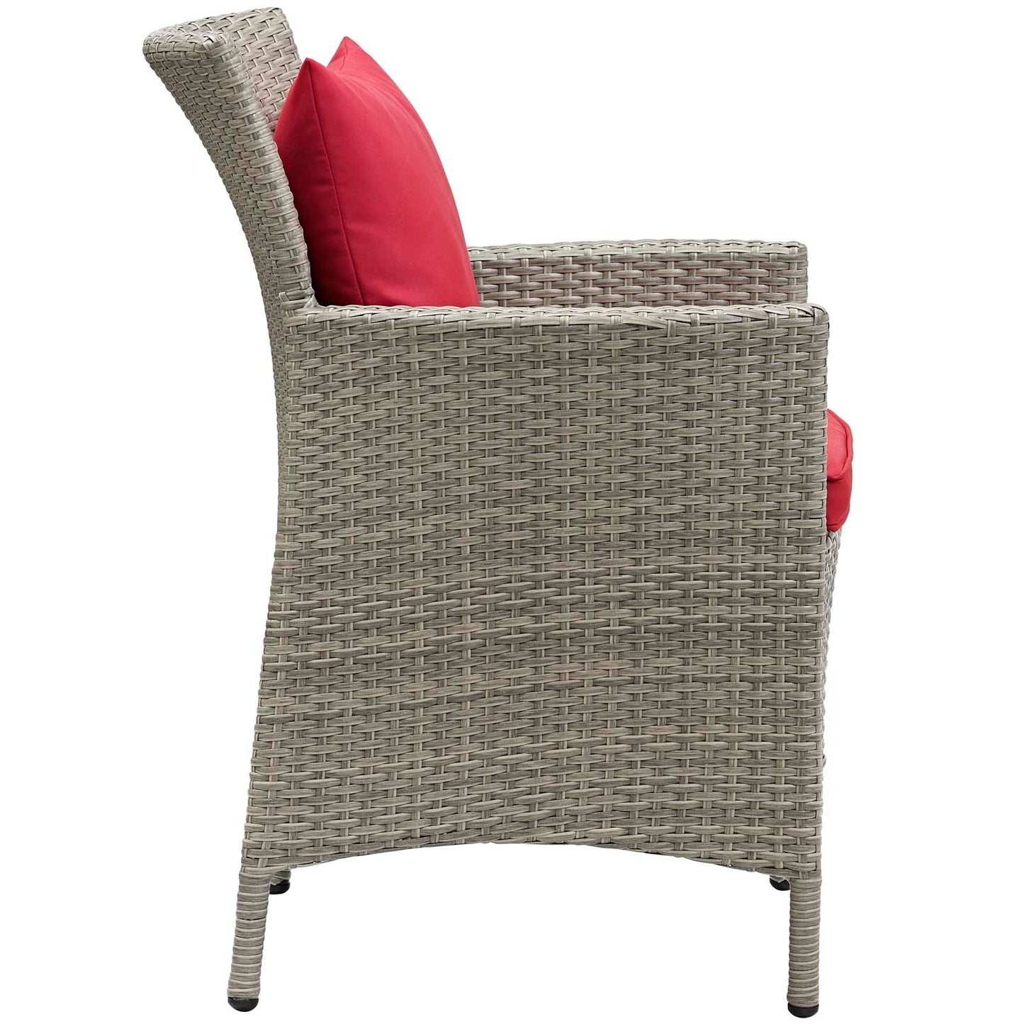 Conduit Outdoor Patio Wicker Rattan Dining Armchair Light Gray Red EEI-2802-LGR-RED