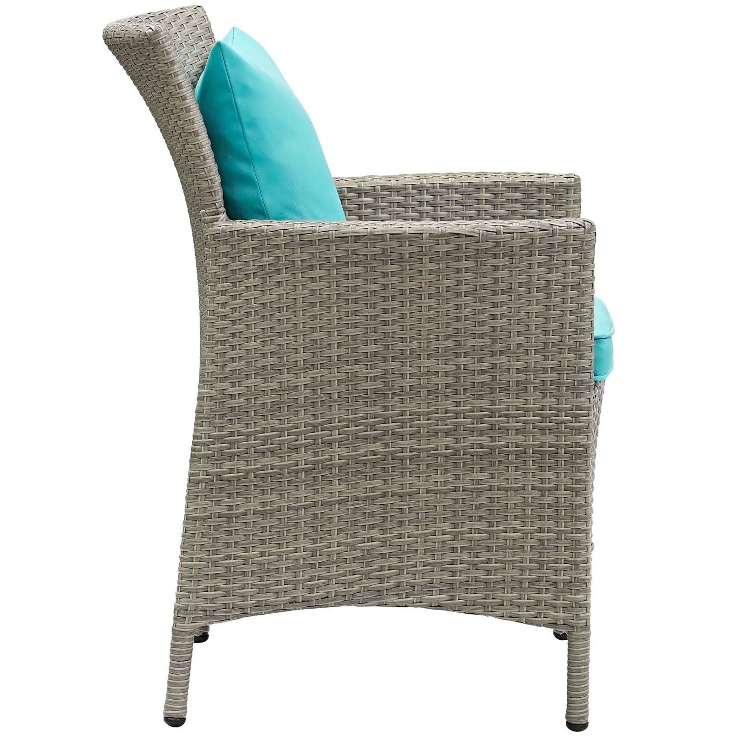 Conduit Outdoor Patio Wicker Rattan Dining Armchair Light Gray Turquoise EEI-2802-LGR-TRQ