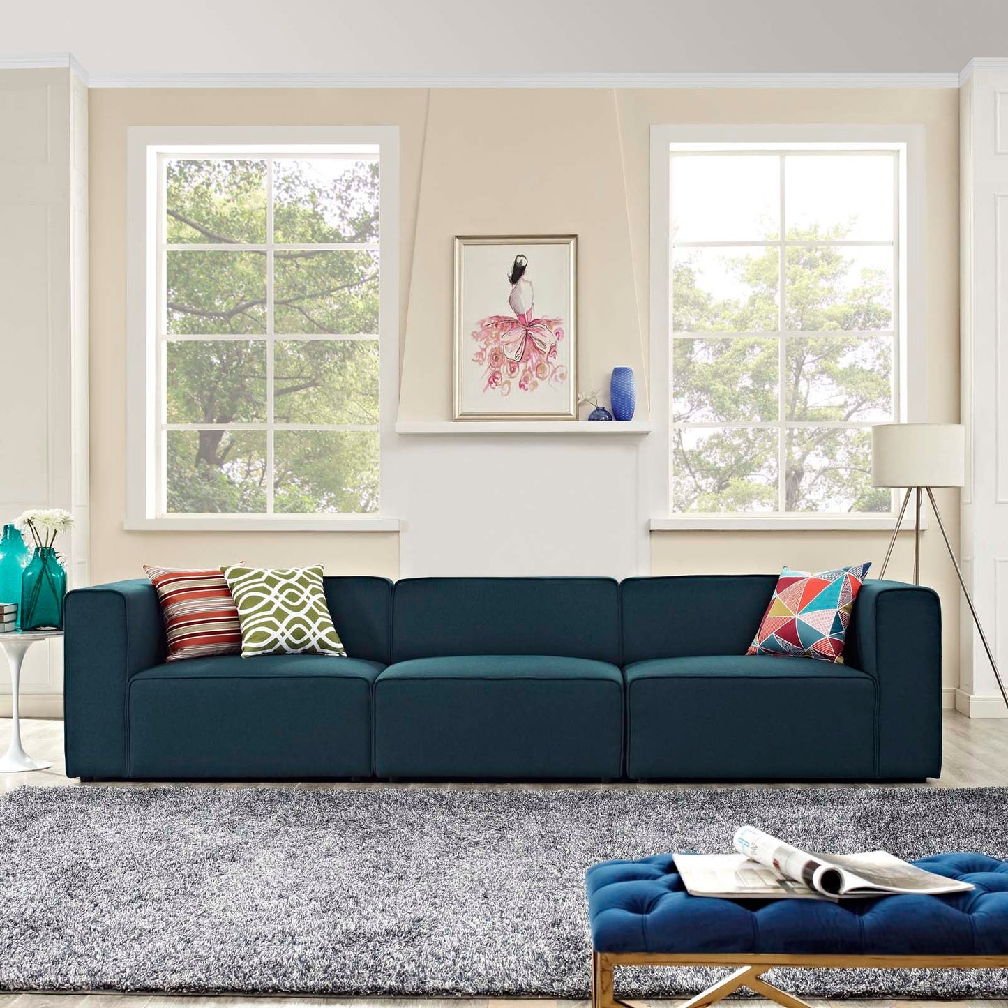 Mingle 3 Piece Upholstered Fabric Sectional Sofa Set Blue EEI-2827-BLU