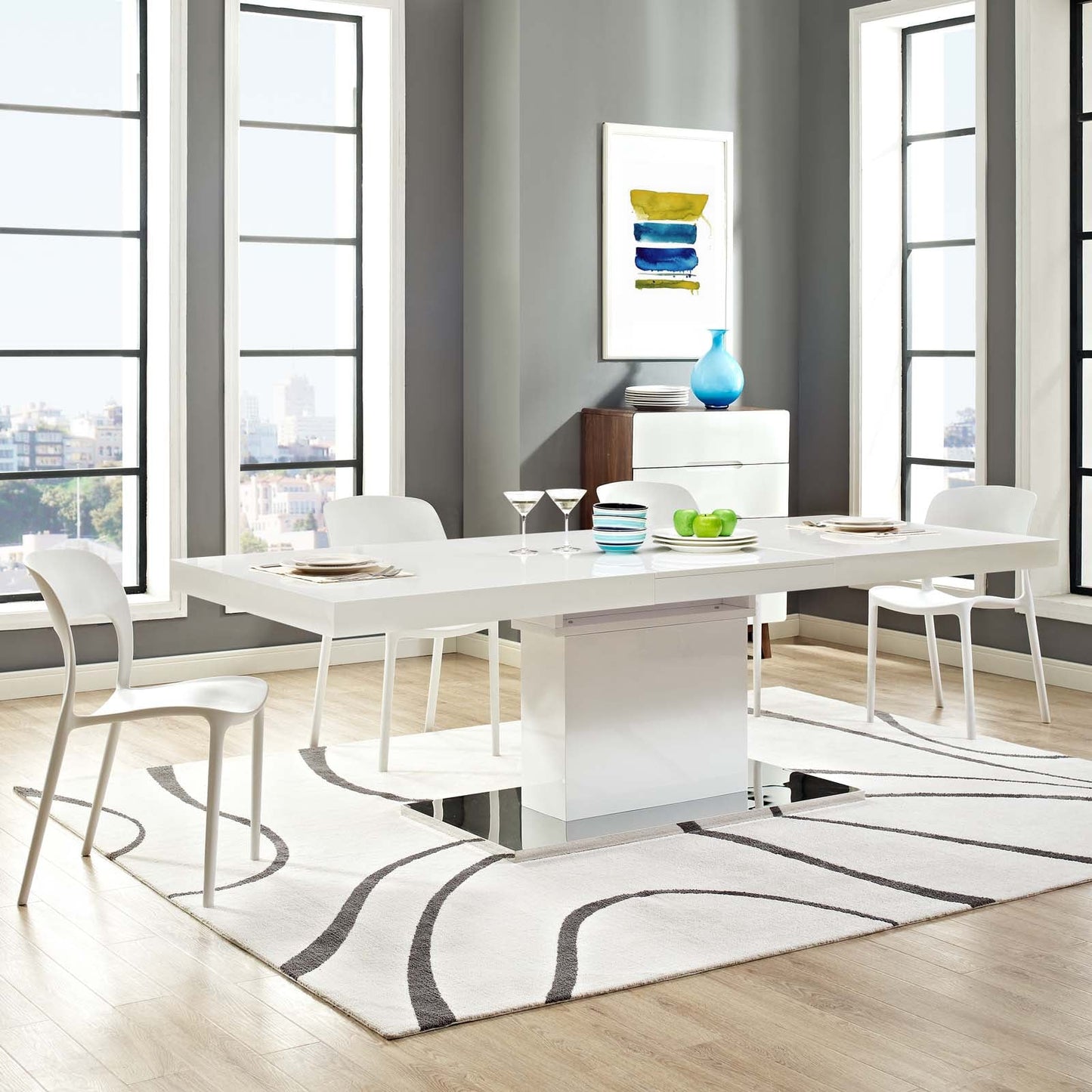 Vector Expandable Dining Table White Silver EEI-2870-WHI-SLV