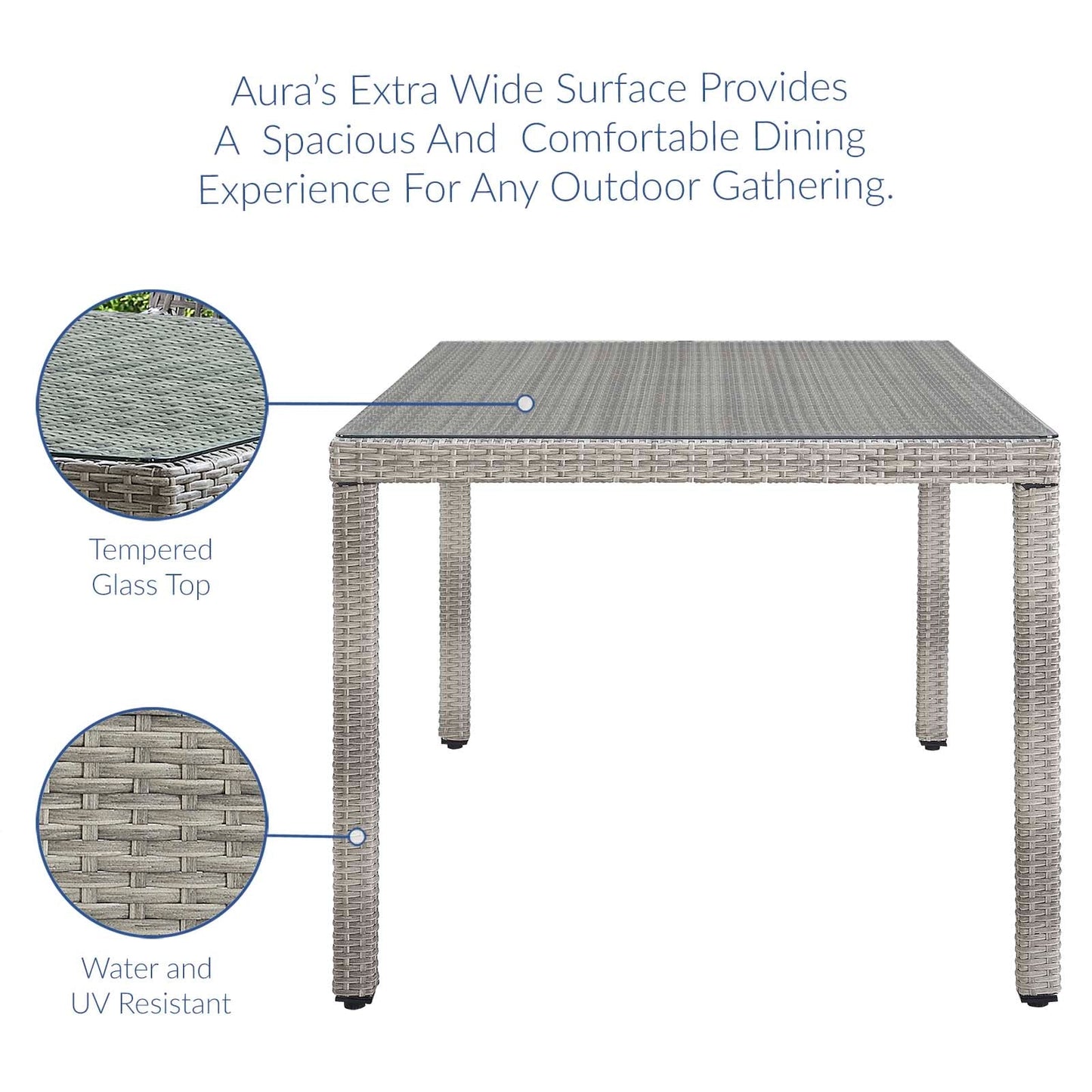 Aura 68" Outdoor Patio Wicker Rattan Dining Table Gray EEI-2921-GRY