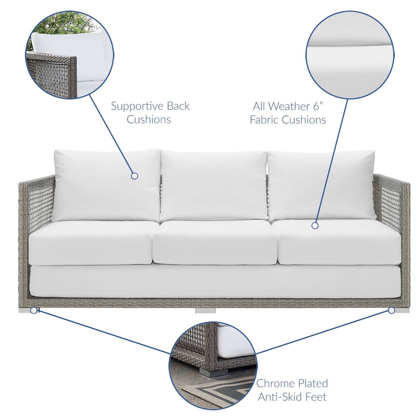 Aura Outdoor Patio Wicker Rattan Sofa Gray White EEI-2923-GRY-WHI