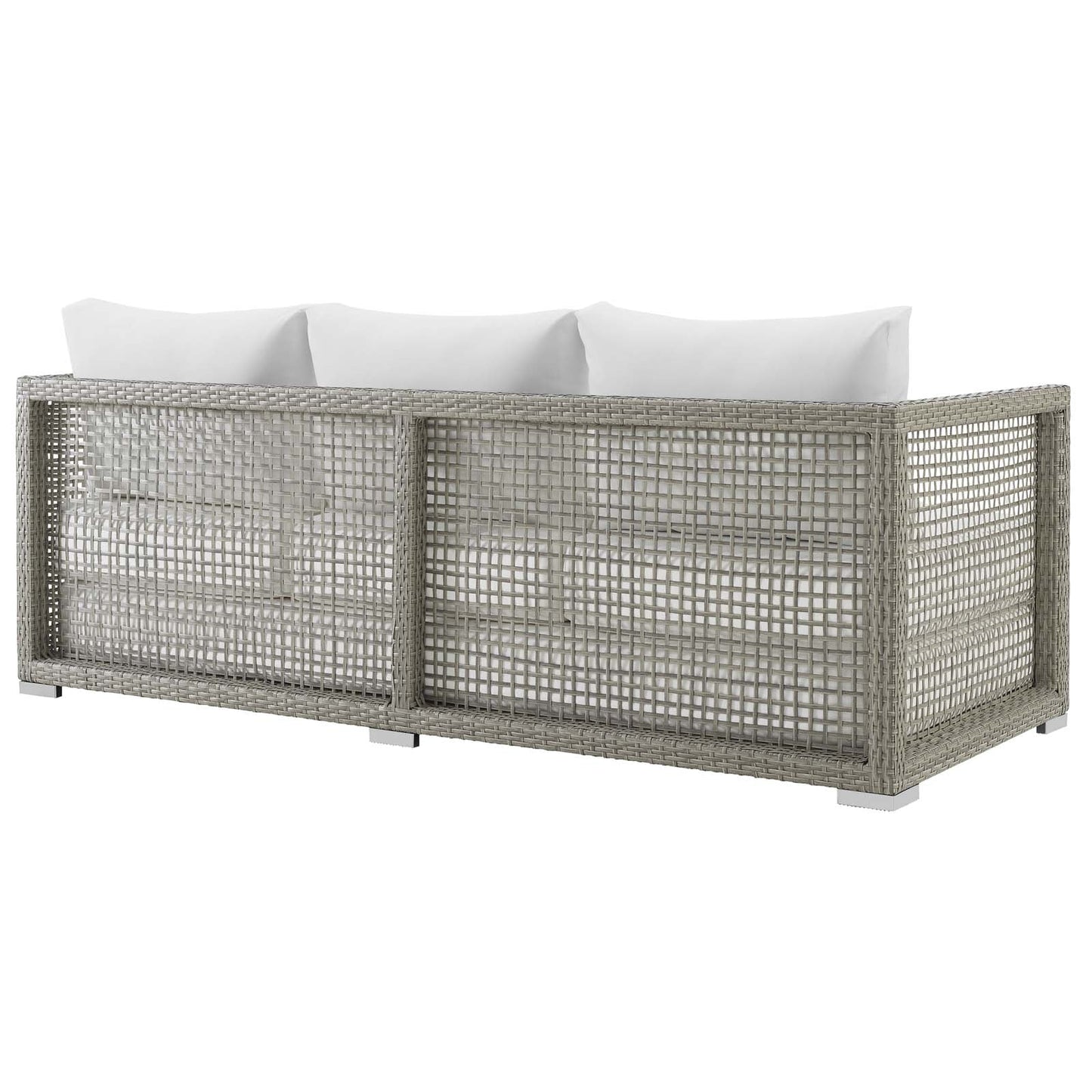 Aura Outdoor Patio Wicker Rattan Sofa Gray White EEI-2923-GRY-WHI