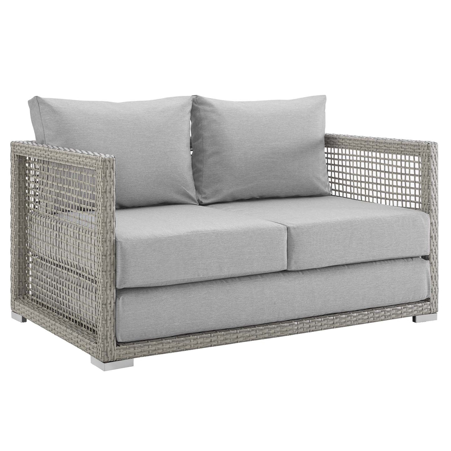 Aura Outdoor Patio Wicker Rattan Loveseat Gray Gray EEI-2924-GRY-GRY