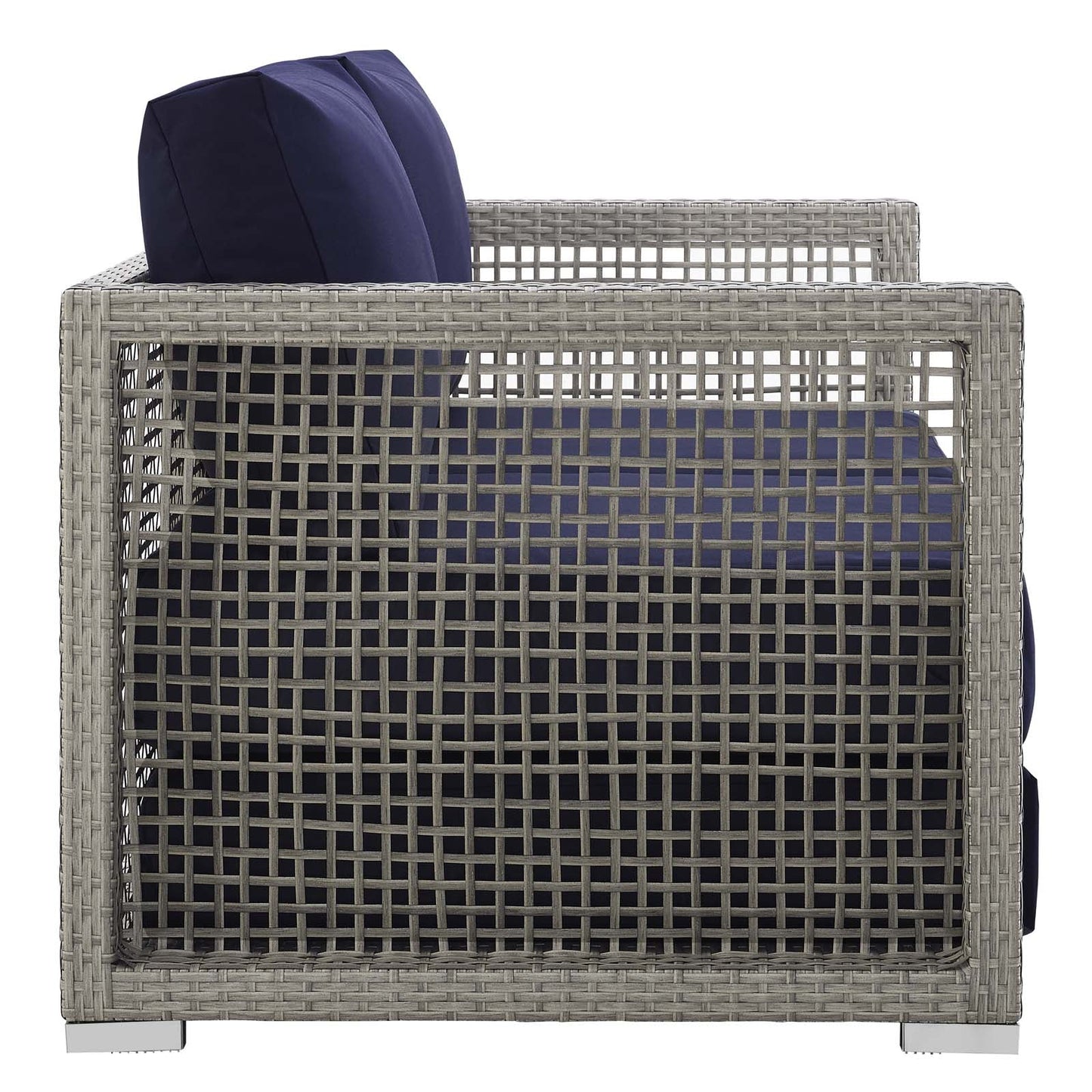 Aura Outdoor Patio Wicker Rattan Loveseat Gray Navy EEI-2924-GRY-NAV