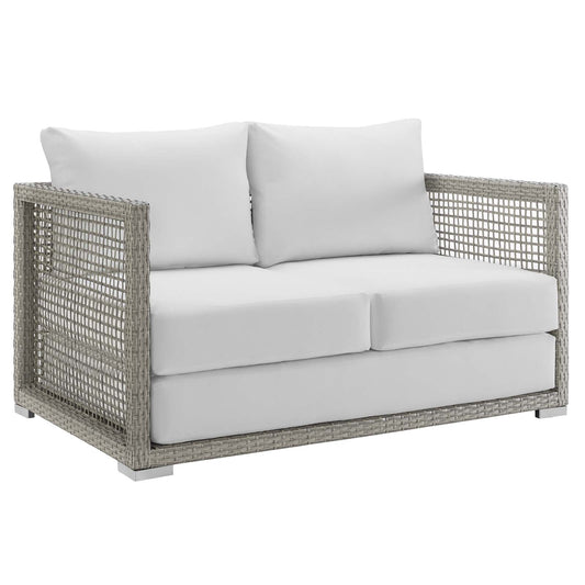 Aura Outdoor Patio Wicker Rattan Loveseat Gray White EEI-2924-GRY-WHI