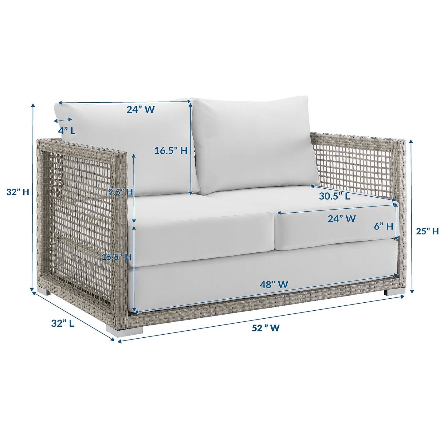 Aura Outdoor Patio Wicker Rattan Loveseat Gray White EEI-2924-GRY-WHI