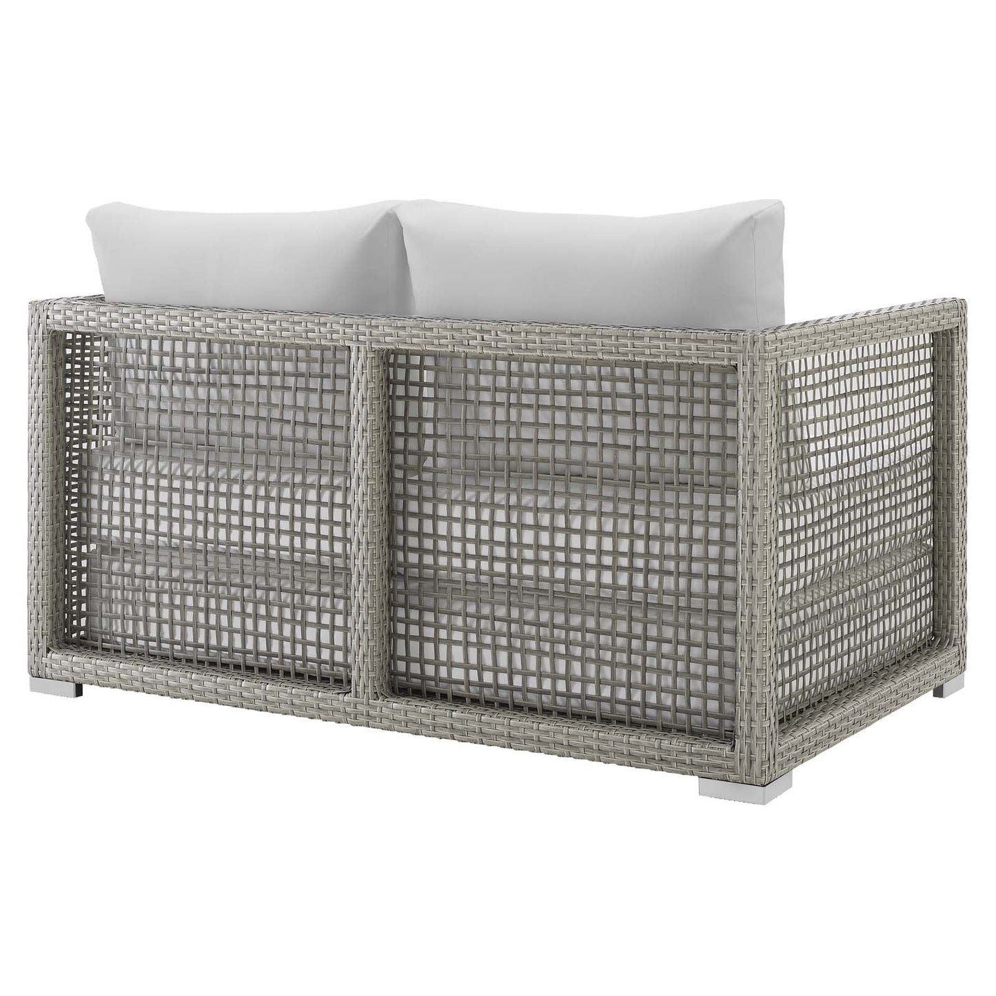 Aura Outdoor Patio Wicker Rattan Loveseat Gray White EEI-2924-GRY-WHI