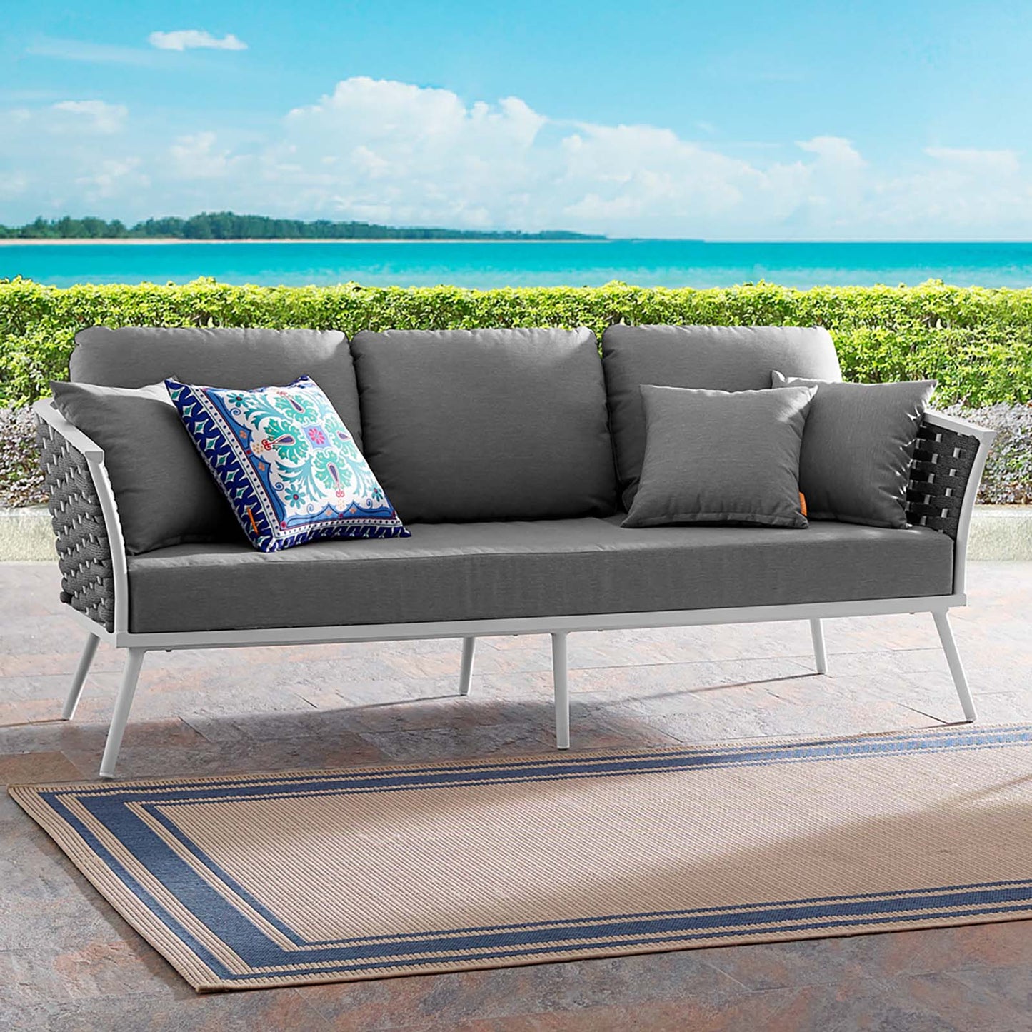 Stance Outdoor Patio Aluminum Sofa White Gray EEI-3020-WHI-GRY