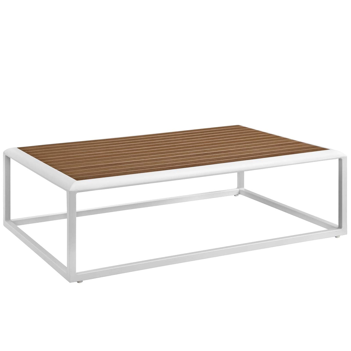 Stance Outdoor Patio Aluminum Coffee Table White Natural EEI-3021-WHI-NAT