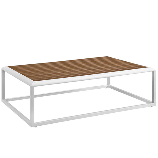 Stance Outdoor Patio Aluminum Coffee Table White Natural EEI-3021-WHI-NAT