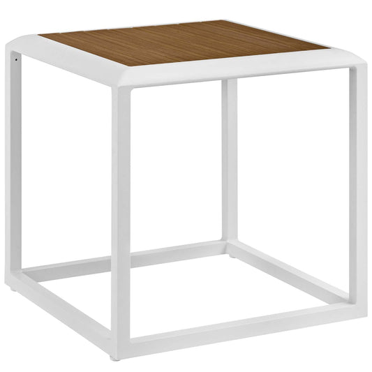 Stance Outdoor Patio Aluminum Side Table White Natural EEI-3022-WHI-NAT