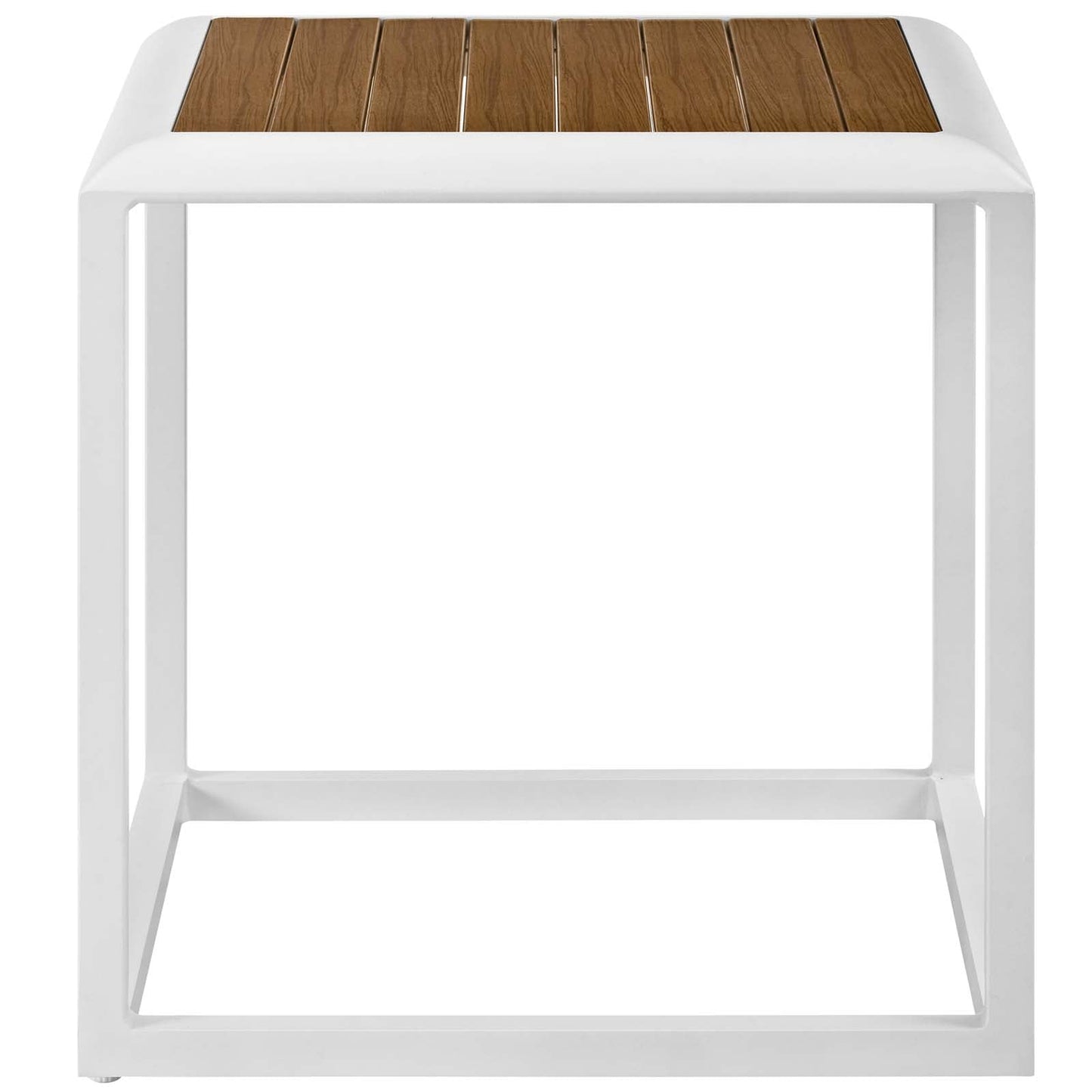 Stance Outdoor Patio Aluminum Side Table White Natural EEI-3022-WHI-NAT