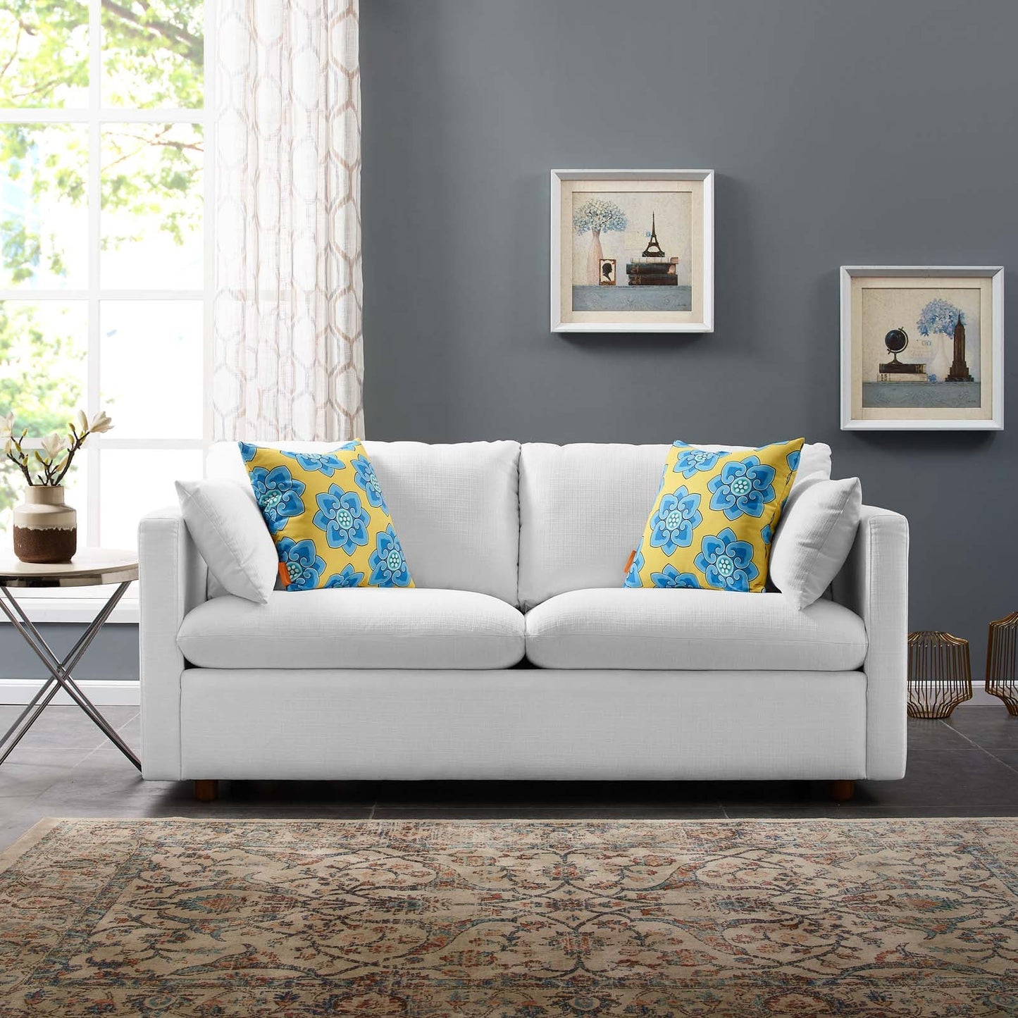 Activate Upholstered Fabric Sofa White EEI-3044-WHI